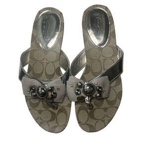 Coach Silver and Gray Crystal Embellished Sandals”Sylvia”NWOT